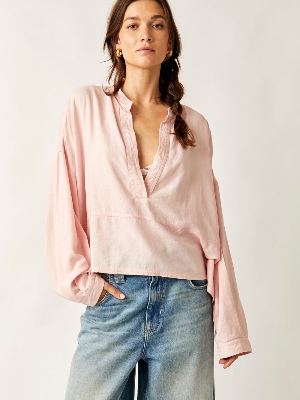 We the free Jude linen pullover blouse in Rosequarz, XL, NWT